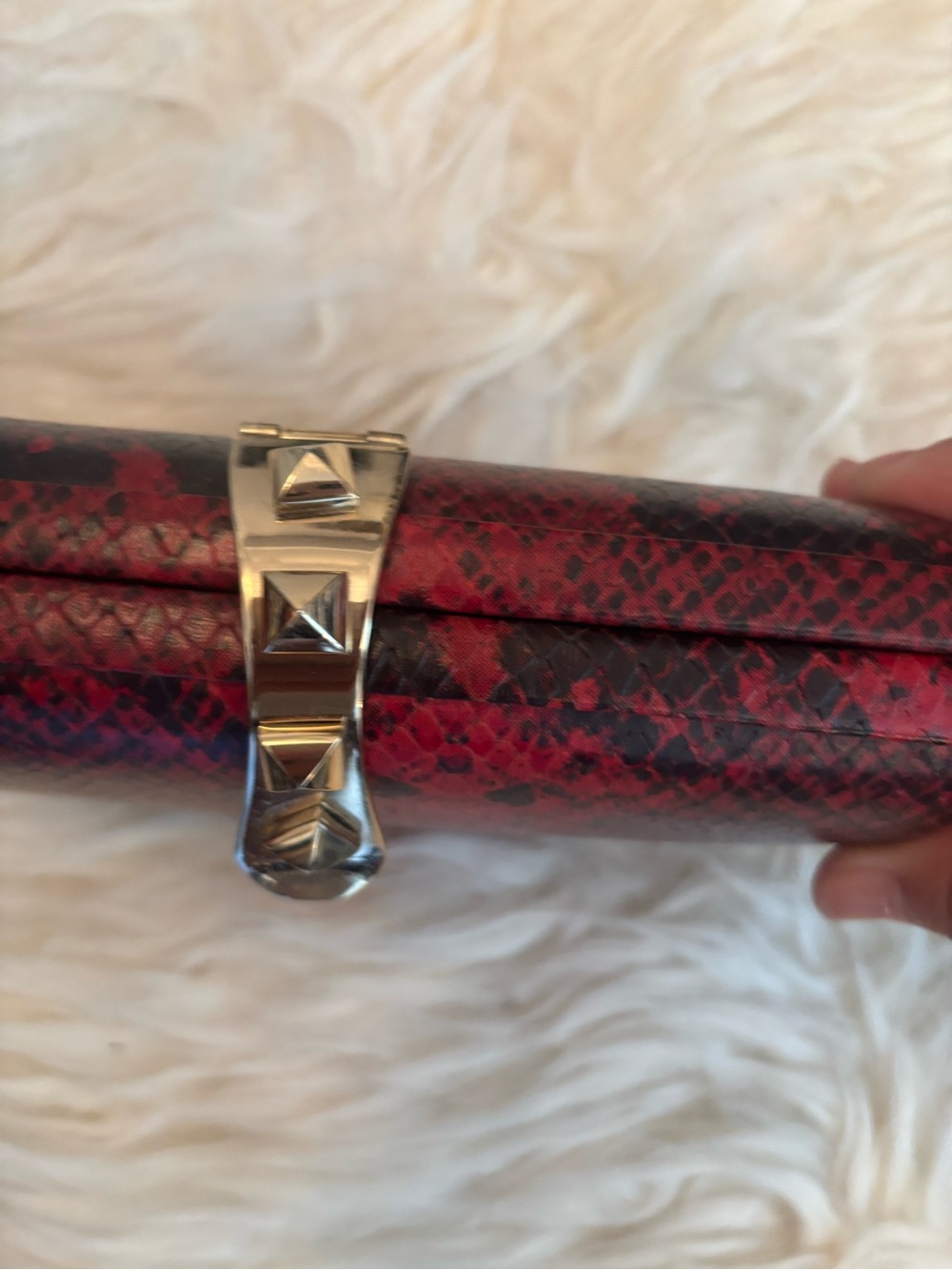 Rebecca Minkoff Red Python-Print Half-Moon Clutch - Picture 4 of 5